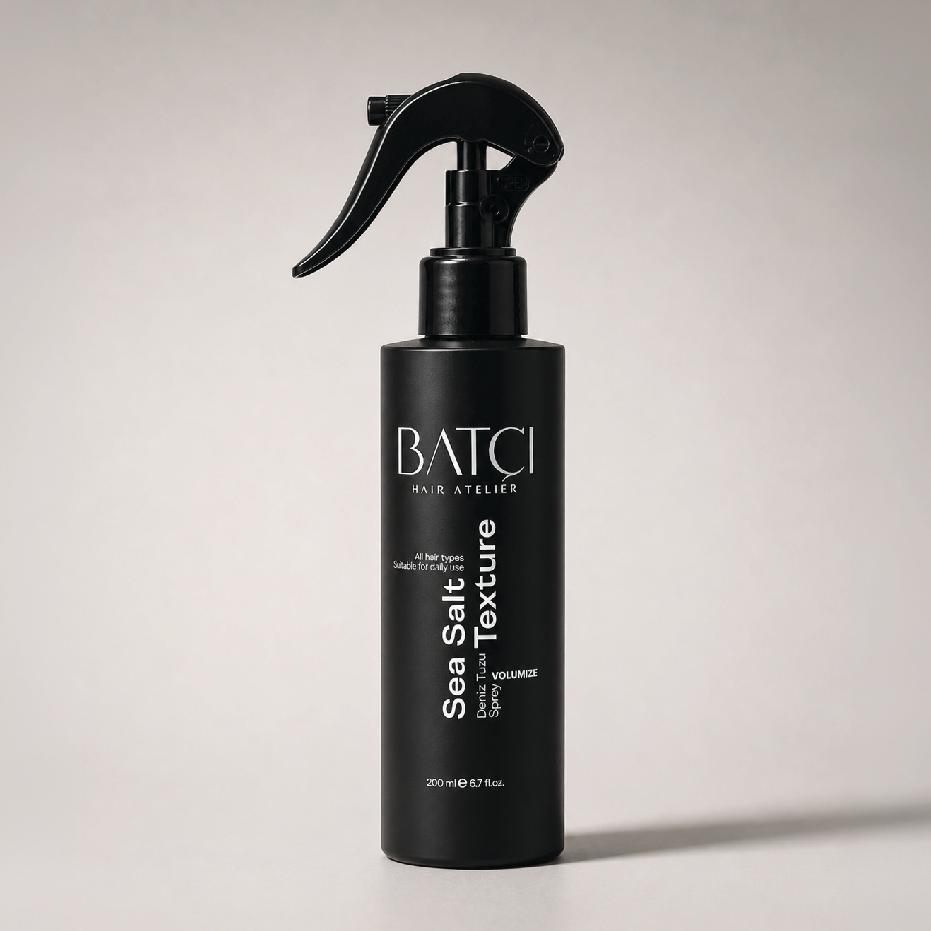 Front view of Batci Hair Atelier Sea Salt Texture spray bottle.